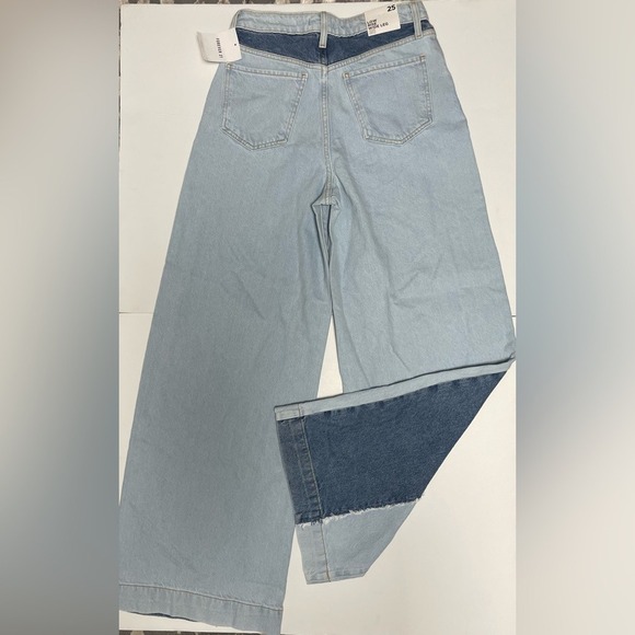 Forever 21 Low Rise Wide Leg Distressed Two Tone Denim Jeans Juniors 25 Waist - Picture 12 of 14